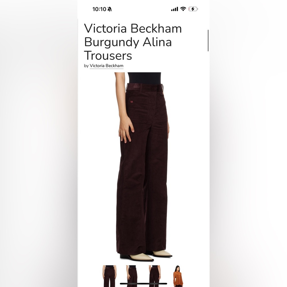 Victoria Beckham corduroy pant maroon